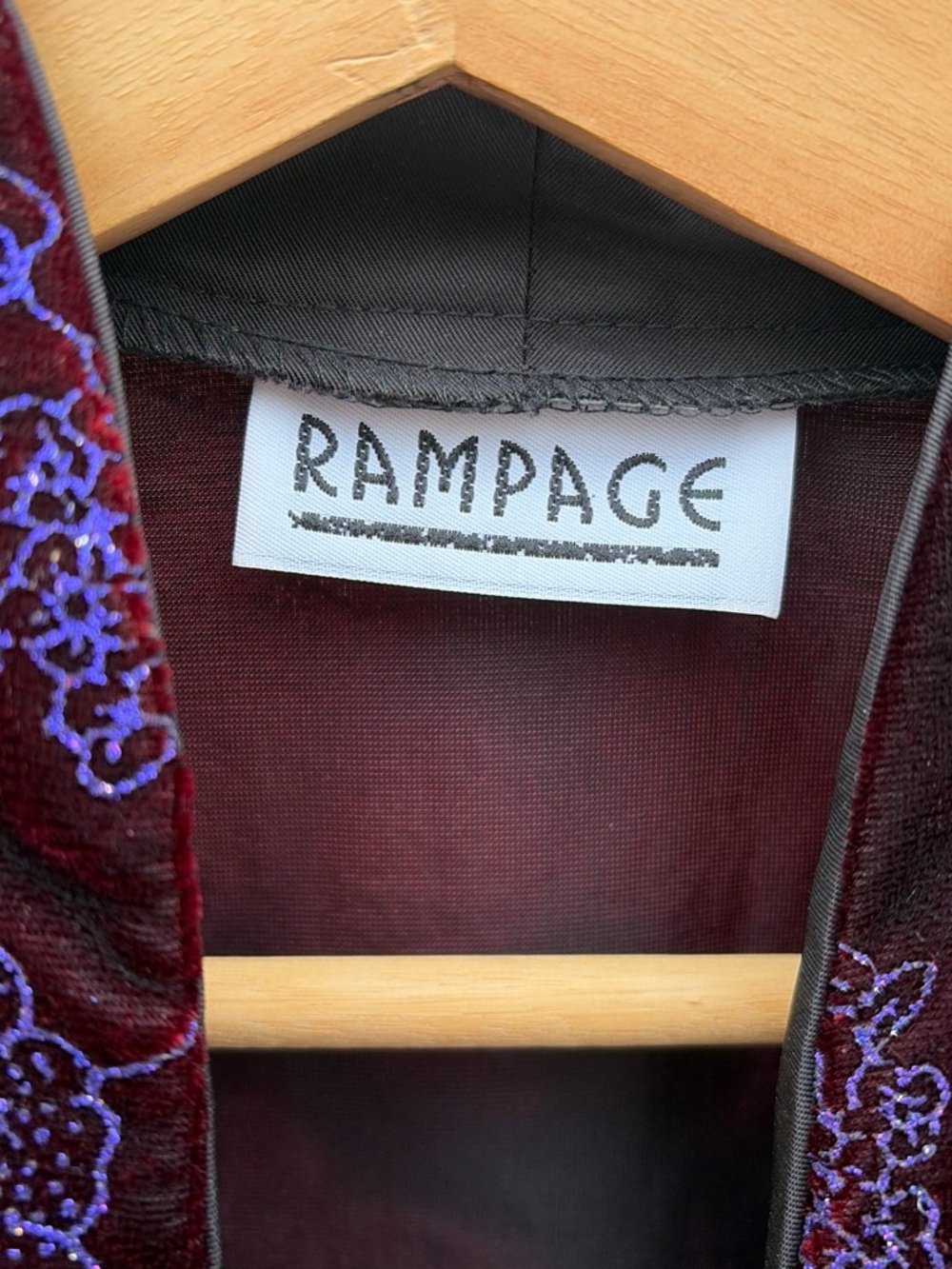 Rampage Burgundy/Black Velvet Bolero with Purple Floral Embroidery